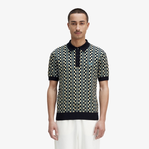 [Sharp] 글리치 체커보드 니트 셔츠 (R70)